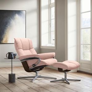 Relaxsessel STRESSLESS Mayfair Sessel Gr. ROHLEDER Stoff Q2 FARON, Cross Base Braun, Relaxfunktion-Drehfunktion-Plus™System-Gleitsystem-BalanceAdapt™, B/H/T: 83 cm x 102 cm x 74 cm, pink (light q2 faron) mit Cross Base, Größe S, M & L, Holzakzent Braun