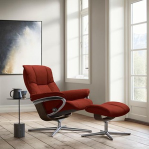 Relaxsessel STRESSLESS Mayfair Sessel Gr. ROHLEDER Stoff Q2 FARON, Cross Base Braun, Relaxfunktion-Drehfunktion-Plus™System-Gleitsystem-BalanceAdapt™, B/H/T: 83 cm x 102 cm x 74 cm, rot (rust q2 faron) mit Cross Base, Größe S, M & L, Holzakzent Braun