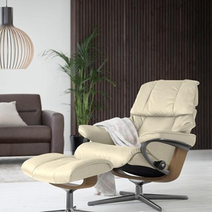 Relaxsessel STRESSLESS Reno Sessel Gr. Leder BATICK, Cross Base Eiche-L, Rela x funktion-Drehfunktion-Plus™System-Gleitsystem-BalanceAdapt™, B/H/T: 92 cm x 100 cm x 80 cm, beige (cream batick) Lesesessel und Relaxsessel mit Hocker, Cross Base, Größe S, M