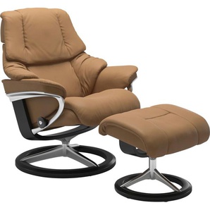 Relaxsessel STRESSLESS Reno Sessel Gr. Leder PALOMA, Signature Base Schwarz-L, Relaxfunktion-Drehfunktion-Plus™System-Gleitsystem-BalanceAdapt™, B/H/T: 92 cm x 100 cm x 80 cm, braun (taupe paloma) Lesesessel und Relaxsessel mit Hocker, Signature Base,