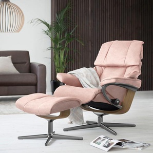 Relaxsessel STRESSLESS Reno Sessel Gr. ROHLEDER Stoff Q2 FARON, Cross Base Eiche, Rela x funktion-Drehfunktion-Plus™System-Gleitsystem-BalanceAdapt™, B/H/T: 92 cm x 100 cm x 80 cm, pink (light q2 faron) Lesesessel und Relaxsessel mit Cross Base, Größe S,