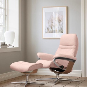 Relaxsessel STRESSLESS Sunrise Sessel Gr. ROHLEDER Stoff Q2 FARON, Cross Base Eiche, Rela x funktion-Drehfunktion-Plus™System-Gleitsystem-BalanceAdapt™, B/H/T: 79 cm x 103 cm x 73 cm, pink (light q2 faron) Lesesessel und Relaxsessel mit Hocker, Cross