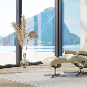 Relaxsessel STRESSLESS View Sessel Gr. Leder BATICK, Cross Base Eiche, Rela x funktion-Drehfunktion-Plus™System-Gleitsystem-BalanceAdapt™, B/H/T: 82 cm x 109 cm x 81 cm, beige (cream batick) Lesesessel und Relaxsessel mit Hocker, Cross Base, Größe S, M &