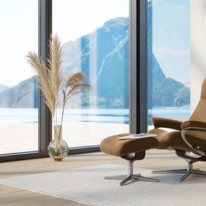 Relaxsessel STRESSLESS View Sessel Gr. Leder PALOMA, Cross Base Braun, Rela x funktion-Drehfunktion-Plus™System-Gleitsystem-BalanceAdapt™, B/H/T: 91 cm x 110 cm x 85 cm, braun (taupe paloma) Lesesessel und Relaxsessel mit Hocker, Cross Base, Größe S, M &