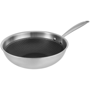 RESTO Kitchenware Wok Achird tiefe Pfanne aus Tri-Ply (Edelstahl + Aluminium + Edelstahl), Edelstahl 18/10 (1-tlg), Energieeinsparung 25% durch die dreilagige Basis, ofenfest