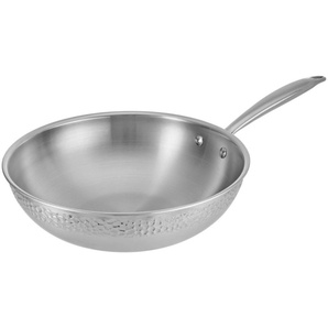 RESTO Kitchenware Wok Crater tiefe Pfanne aus Tri-Ply (Edelstahl + Aluminium + Edelstahl), Edelstahl 18/10 (1-tlg), Energieeinsparung 25% durch die dreilagige Basis, ofenfest