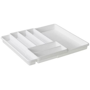 Rotho Besteckeinsatz Domino, Weiß, Kunststoff, 7 Fächer, 39.7x5.1x34.1 cm, Reach, DIN EN ISO 14001, DIN EN ISO 9001, variabel ausziehbar, Küchenzubehör, Besteckkästen