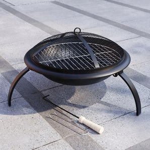 Round Steel Fire Pit bbq Grill Patio Garden Bowl Outdoor Camping Heater Log Burner