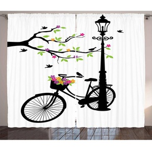 Rustikaler Vorhang, Frühlings-Baum-Vogel-Bike, Natur, Mehrfarbig
