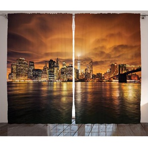 Rustikaler Vorhang, Manhattan bei Sonnenuntergang, New York, Orange Schwarz