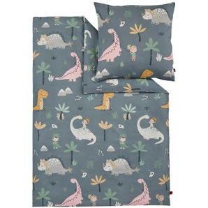 S. Oliver Babybettwäsche S.Oliver Junior, Grau, Mehrfarbig, Textil, Dinosaurier, 100x135 cm, Textiles Vertrauen - Oeko-Tex®, Hohenstein, DIN EN ISO 9001, Oeko-Tex® Standard 100, Made in Europe, pflegeleicht, atmungsaktiv, weiche und anschmiegsame