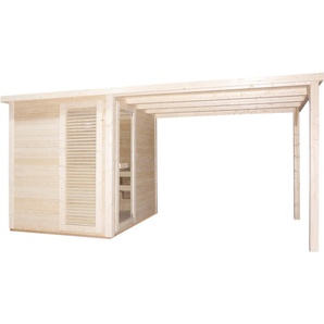 Sanotechnik Sauna »RAUMA« Außensauna, BxTxH: 460 x 230 x 219,5 cm, 3,8 mm, geeignet für 5 Personen, Fichetnholz