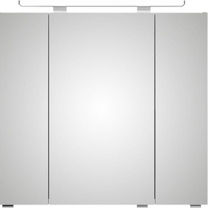 Saphir Badezimmerspiegelschrank Serie 4010 Badezimmer-Spiegelschrank inkl. LED-Aufsatzleuchte Badschrank 80 cm breit, 3 Türen, 6 Glas-Einlegeböden, inkl Türdämpfer