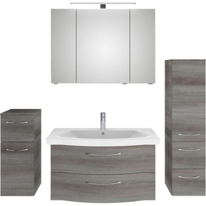 Saphir Badmöbel-Set 6005 Sprint 4-teilig, Keramik-Waschtisch mit LED-Spiegelschrank, (5-St), Unterschrank, Midischrank, inkl. Türdämpfer, 5 Türen, 5 Schubladen