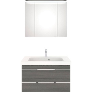 Saphir Badmöbel-Set Balto Sprint 2-teilig, Mineralmarmor-Waschtisch mit LED-Spiegelschrank, (2-St), Badezimmer Set 92 cm breit, inkl. Türdämpfer, 3 Türen, 2 Schubladen