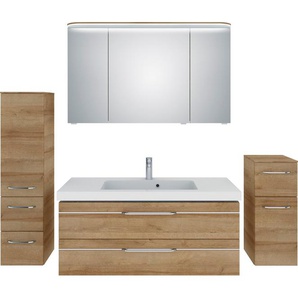 Saphir Badmöbel-Set Balto Sprint 4-teilig, Mineralmarmor-Waschtisch mit LED-Spiegelschrank, (5-St), Unterschrank, Midischrank, inkl. Türdämpfer, 5 Türen, 5 Schubladen