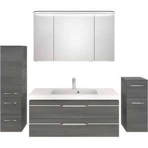 Saphir Badmöbel-Set Balto Sprint 4-teilig, Mineralmarmor-Waschtisch mit LED-Spiegelschrank, (5-St), Unterschrank, Midischrank, inkl. Türdämpfer, 5 Türen, 5 Schubladen