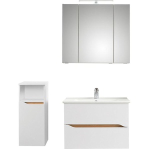 Saphir Badmöbel-Set Quickset 3-teilig, Keramik-Waschtisch und LED-Spiegelschrank, (4-St), Unterschrank, inkl. Türdämpfer, 4 Türen, 1 offenes Fach, Bad-Set