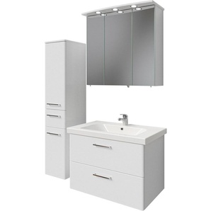 Saphir Badmöbel-Set Quickset 316 3-teilig, Keramikwaschtisch mit LED-Spiegelschrank, (4-St), mit Midischrank, 5 Türen, 2 Schubladen, 1 Klappe, inkl. Türdämpfer