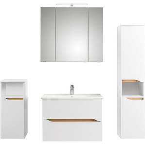Saphir Badmöbel-Set Quickset 4-teilig, Keramik-Waschtisch und LED-Spiegelschrank, (5-St), Midischrank, Unterschrank, inkl. Türdämpfer, 6 Türen, 2 Schubladen