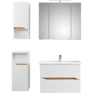 Saphir Badmöbel-Set Quickset 4-teilig, Keramik-Waschtisch und LED-Spiegelschrank, (5-St), Unterschrank, Hängeschrank, inkl. Türdämpfer, 5 Türen, 2 Schubladen