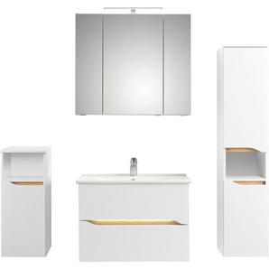 Saphir Badmöbel-Set Quickset 4-teilig, Keramik-Waschtisch und LED-Spiegelschrank, (6-St), Midischrank, Unterschrank, inkl. Türdämpfer, 6 Türen, 2 Schubladen