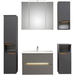 Saphir Badmöbel-Set Quickset 5-teilig, Keramik-Waschtisch und LED-Spiegelschrank, (7-St), Midischrank, Unterschrank, Hängeschrank, inkl. Türdämpfer, 7 Türen