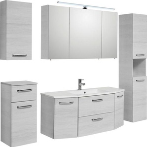 Saphir Badmöbel-Set Quickset 936 5-teilig, Mineralmarmor-Waschtisch mit LED-Spiegelschrank, (Set, 5-St), Badezimmer Set inkl. Türdämpfer, 9 Türen, 1 Klappe, 1 Schublade