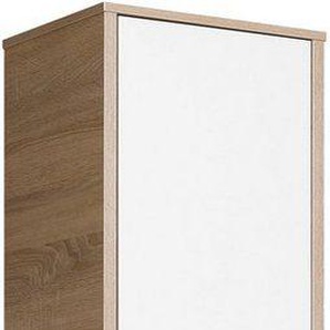 Saphir Hochschrank Quickset 382 Badschrank 40 cm breit, 2 Türen, 2 Schubladen Badezimmer-Hochschrank, Weiß Hochglanz, Griffe in Chrom glänzend