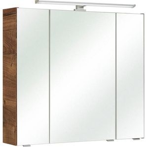 Saphir Spiegelschrank Quickset Badschrank, 3 Spiegeltüren, 6 Einlegeböden, 80 cm breit inkl. LED-Beleuchtung, Türdämpfer, Schalter-/Steckdosenkombination