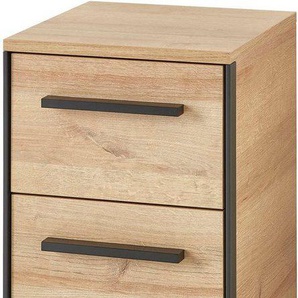 Saphir Unterschrank Quickset 395 Badschrank, 1 Tür, 1 Schublade, 30cm breit, Griff Schwarz Badezimmermöbel inkl. Türdämpfer, Riviera Eiche quer Nachbildung