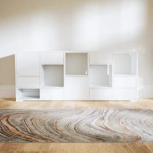 Schallplattenregal Weiß - Modernes Regal für Schallplatten: Schubladen in Weiß & Türen in Weiß - 195 x 81 x 34 cm, Selbst designen