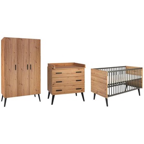 Schardt Babyzimmer Morris Oak, Anthrazit, Eiche Artisan, Holz, Holzwerkstoff, Buche, 6 Fächer, 3 Schubladen, DIN EN ISO 14001, zum Juniorbett umbaubar, Aufbauanleitung im Karton, Lattenrost inklusive, Babymöbel, Babyzimmer-Sets