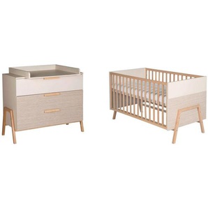 Schardt Babyzimmer Happy, Buche, Beige, Holz, Holzwerkstoff, Buche, 3 Schubladen, 86.5 cm, zum Juniorbett umbaubar, höhenverstellbar, Lattenrost inklusive, Schlupfsprossen, Babymöbel, Babyzimmer-Sets