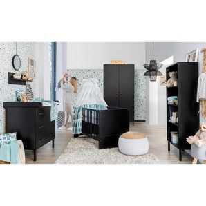 Schardt Babyzimmer Meldody black, Schwarz, Holz, Holzwerkstoff, Buche, massiv, 2 Fächer, 3 Schubladen, DIN EN ISO 14001, in verschiedenen Größen erhältlich,zum Juniorbett umbaubar, Aufbauanleitung im Karton, Lattenrost inklusive, Schlupfsprossen,