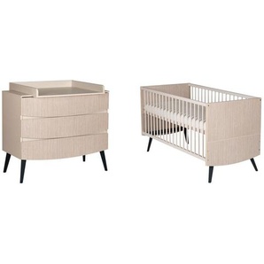 Schardt Babyzimmer Smile, Weiß, Beige, Holz, Holzwerkstoff, Buche, 3 Schubladen, 88 cm, zum Juniorbett umbaubar, höhenverstellbar, Lattenrost inklusive, Schlupfsprossen, Babymöbel, Babyzimmer-Sets