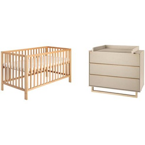 Schardt Babyzimmer Terry, Buche, Beige, Holz, Holzwerkstoff, Buche, 3 Schubladen, 191 cm, zum Juniorbett umbaubar, höhenverstellbar, Lattenrost inklusive, Schlupfsprossen, Babymöbel, Babyzimmer-Sets