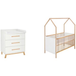 Schardt Babyzimmer Venice, Weiß, Buche, Holz, Holzwerkstoff, Buche, massiv, 3 Schubladen, DIN EN 12221, zum Juniorbett umbaubar, Aufbauanleitung im Karton, Lattenrost inklusive, Schlupfsprossen, Babymöbel, Babyzimmer-Sets