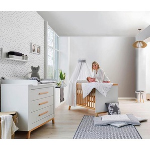 Schardt Babyzimmer Miami white, Weiß, Buche, Holz, Holzwerkstoff, Buche, massiv, 3 Schubladen, DIN EN ISO 14001, zum Juniorbett umbaubar, Aufbauanleitung im Karton, Lattenrost inklusive, Schlupfsprossen, Babymöbel, Babyzimmer-Sets