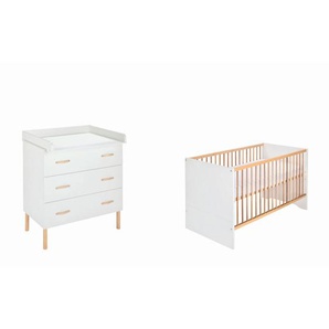 Schardt Babyzimmer Melody white, Weiß, Buche, Holz, Holzwerkstoff, Buche, massiv, 3 Schubladen, DIN EN ISO 14001, zum Juniorbett umbaubar, Aufbauanleitung im Karton, Lattenrost inklusive, Schlupfsprossen, Babymöbel, Babyzimmer-Sets