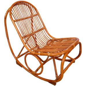 Schaukelstuhl SIT&MORE Stühle Gr. B/H/T: 53 cm x 96 cm x 100 cm, aus Rattan, beige (natur, natur) Schaukelstühle mit TOM TAILOR Metallmanschette