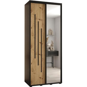 Schiebetürenschrank mit Spiegel CONTES 9 140 cm 60 cm Weiß + schwarz