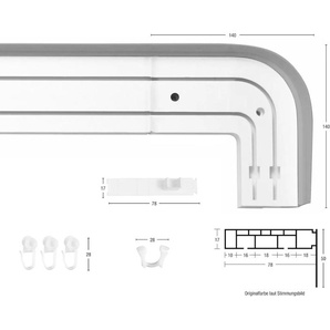 Schienensystem GARESA Kunststoffschiene mit Blende Gardinenstangen Gr. L: 540 cm, 2 läufig, grau (wengefarben) Gardinenschienen seitlich mit 2 Rundbögen (kein Spalt zwischen Vorhang und Wand)