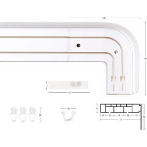 Schienensystem GARESA Kunststoffschiene mit Blende Gardinenstangen Gr. L: 550 cm, 2 läufig, weiß Gardinenschienen seitlich mit 2 Rundbögen (kein Spalt zwischen Vorhang und Wand)
