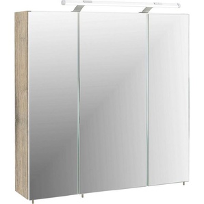 Schildmeyer Spiegelschrank Dorina, mit höhenverstellbaren Glasböden Breite 70 cm, 3-türig, LED-Beleuchtung, Schalter-/Steckdosenbox