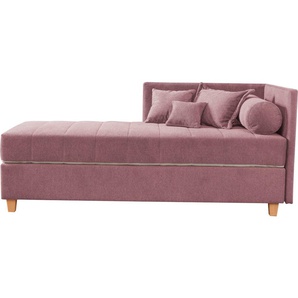 Schlafsofa ADA TRENDLINE Kona Sofas Gr. B/H/T: 201 cm x 90,5 cm x 101 cm, Chenille GCP, Armlehne rechts, rosa (altrosa gcp 8) Einzelsofas 7-Zonen Taschenfederkernmatratze, Zierkissen-Set und Schlummerrollen