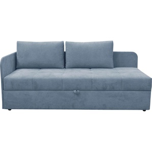 Schlafsofa ALINA Marla, blau (blaugrau xbo 26), B:205cm H:73cm T:95cm, Struktur fein XBO (100% Polyester), Sofas, inkl. Stauraum & 2 Rückenkissen, Armlehne wahlweise links oder rechts