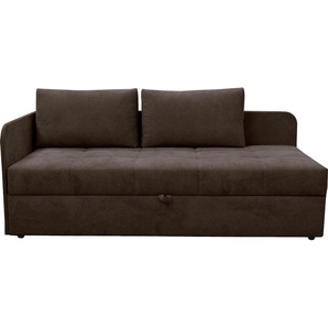 Schlafsofa ALINA Marla Sofas Gr. B/H/T: 205cm x 73cm x 95cm, Struktur fein XBO, Armlehne links, braun (dunkelbraun xbo 4) inkl. Stauraum & 2 Rückenkissen, Armlehne wahlweise links oder rechts