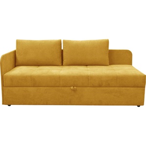 Schlafsofa ALINA Marla Sofas Gr. B/H/T: 205cm x 73cm x 95cm, Struktur fein XBO, Armlehne links, gelb (gelb xbo 5) inkl. Stauraum & 2 Rückenkissen, Armlehne wahlweise links oder rechts