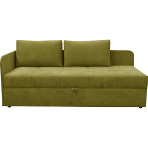 Schlafsofa ALINA Marla Sofas Gr. B/H/T: 205cm x 73cm x 95cm, Struktur fein XBO, Armlehne links, grün (olivgrün xbo 13) inkl. Stauraum & 2 Rückenkissen, Armlehne wahlweise links oder rechts